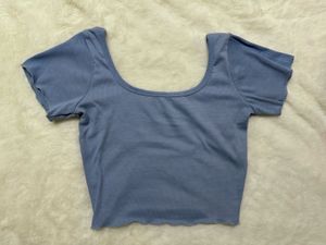 Cute Blue Ribbed Cropped Top
