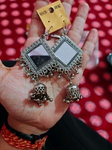 Stylish Mirror Work Jhumka Earrings