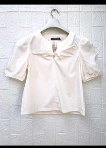 Chic Cream Puff Sleeve Bow Top