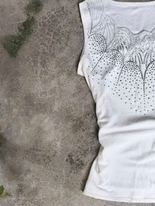 White Embellished Sleeveless Top