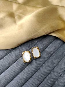 Elegant Gold & White Stud Earrings