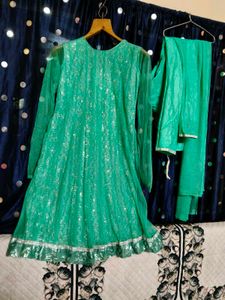 Green Embellished Ethnic Kurta