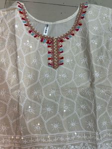 Elegant White Chikankari Kurta with Sequins