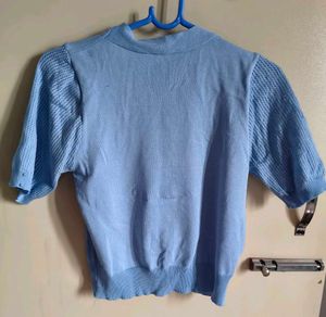 Light Blue Short Sleeve Button-Up Cardigan