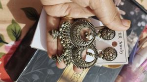 Oxidised Mirror Jhumka Earrings