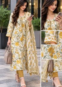 Yellow Floral Print Kurta