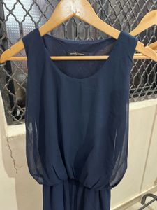 Navy Blue Chiffon Sleeveless Dress – S
