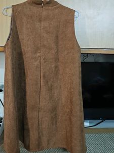 Elegant Brown Sleeveless Mock Neck Dress