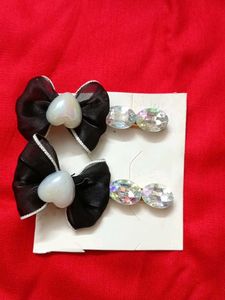 Cute Bow Hair Clips with Gems