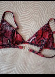 Red Snake Print Bikini Top
