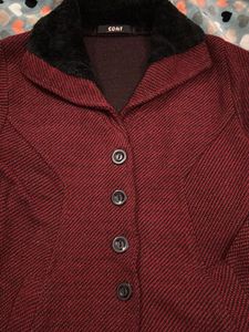 Burgundy Fur Trim Coat