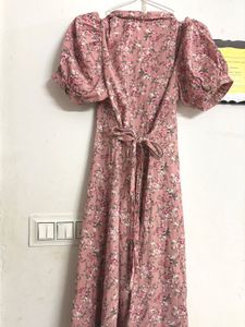 Pink Floral Button-Down Midi Dress
