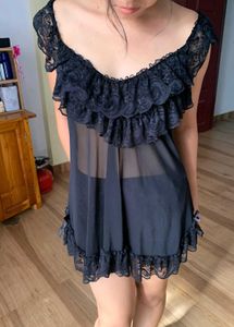 Elegant Black Lace Trim Dress
