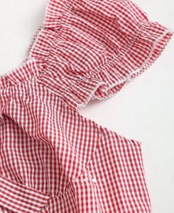 Gingham Print Sweetheart Neck Crop Top