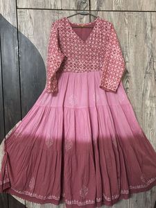 Pretty Pink Ombre Tiered Ethnic Gown