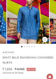 Blue Kurta with White Diamond Print