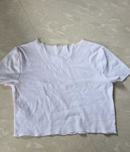 Zara White Cropped T-Shirt