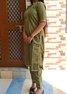 Olive Green Kurti Pant Set