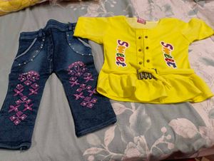 3 set Cute Yellow Top & Jeans  for Girl
