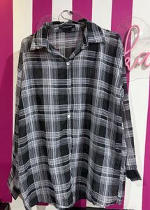 Sheer Plaid Button-Up Shirt bust 44