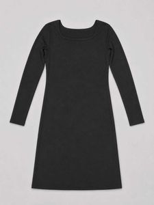 Simple Black Long Sleeve Dress Ribbed