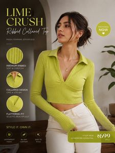 Lime Crush Ribbed Collared Top