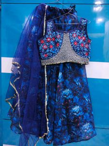 Blue Floral Embroidered Lehenga Choli Set