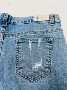 Distressed Denim Mini Skirt