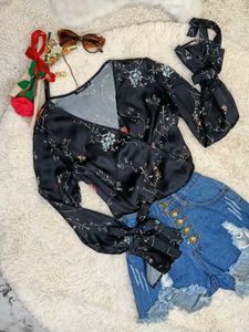 Floral Print Wrap Crop Top