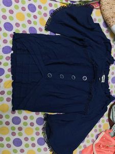 Navy Blue Bell Sleeve Top