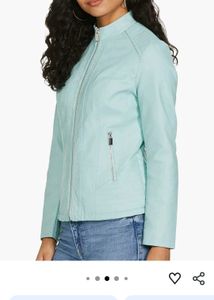 Light Blue Faux Leather Jacket