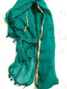Emerald Green Dupatta with Gold Trim