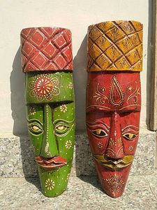 Handmade Wooden Tribal Masks (Set of 2)
