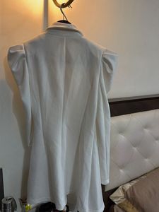 Chic White Blazer with Puff Sleeves