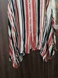 Striped Button-Down Tunic Top