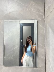 Newme Light Blue Asymmetric Ruched Top