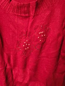 Red Embellished Knit Sweater