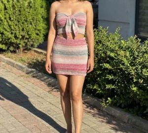 Chic Striped Tube Top &amp; Skirt Set
