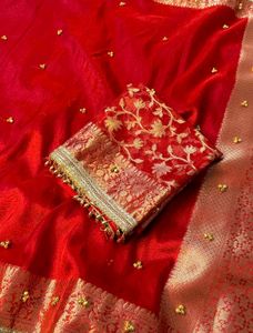 Exquisite Red &amp; Gold Brocade Saree
