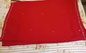 Stunning Red Embroidered Saree With Blouse