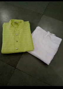 Boys Kurta Set - Green & White