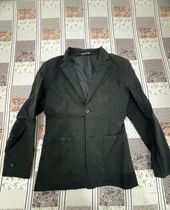 Men's Black Blazer with Crest Detail