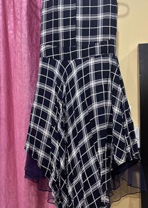 Elegant Navy Blue Checkered Dress