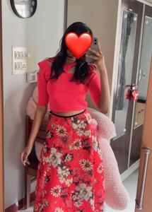 Stylish Red Striped Cut-Out Crop Top