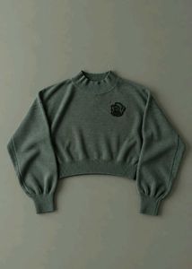 SAGE GREEN CROPPED SWEATER WITH HIGH NECK