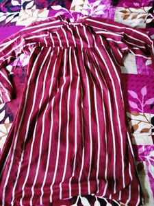 Maroon Striped Button-Up Midi Dress