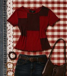 Cherry cola patchwork top