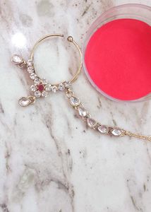 Elegant Kundan Nath with Pearl Dangle