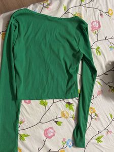 Green Square Neck Ribbed Top