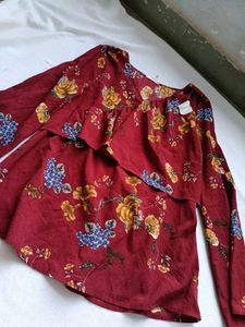 Maroon Floral Print Peplum Top